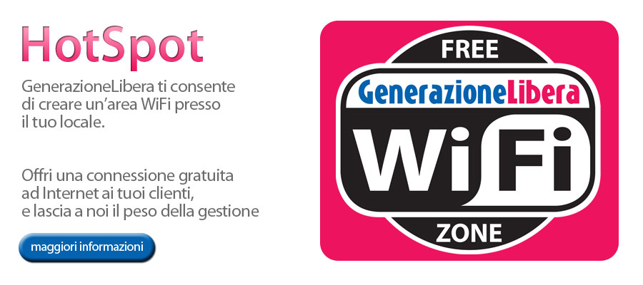 Offerta FreeWiFi di GenerazioneLibera : promuovi li tuo locale